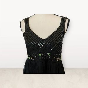 Spencer Jeremy Vintage Silk Blend Black Cami Empire Waist Low V-Neck Dress L